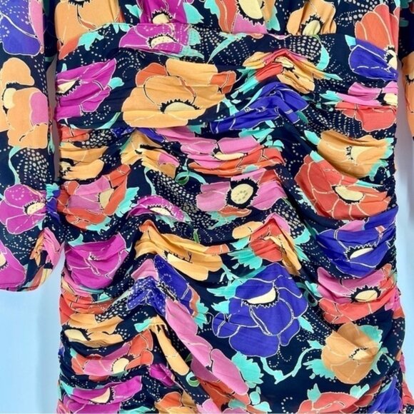 RIXO FLORALPRINTED EMPIRE MINI DRESS WITH GLITTER M - Picture 14 of 14